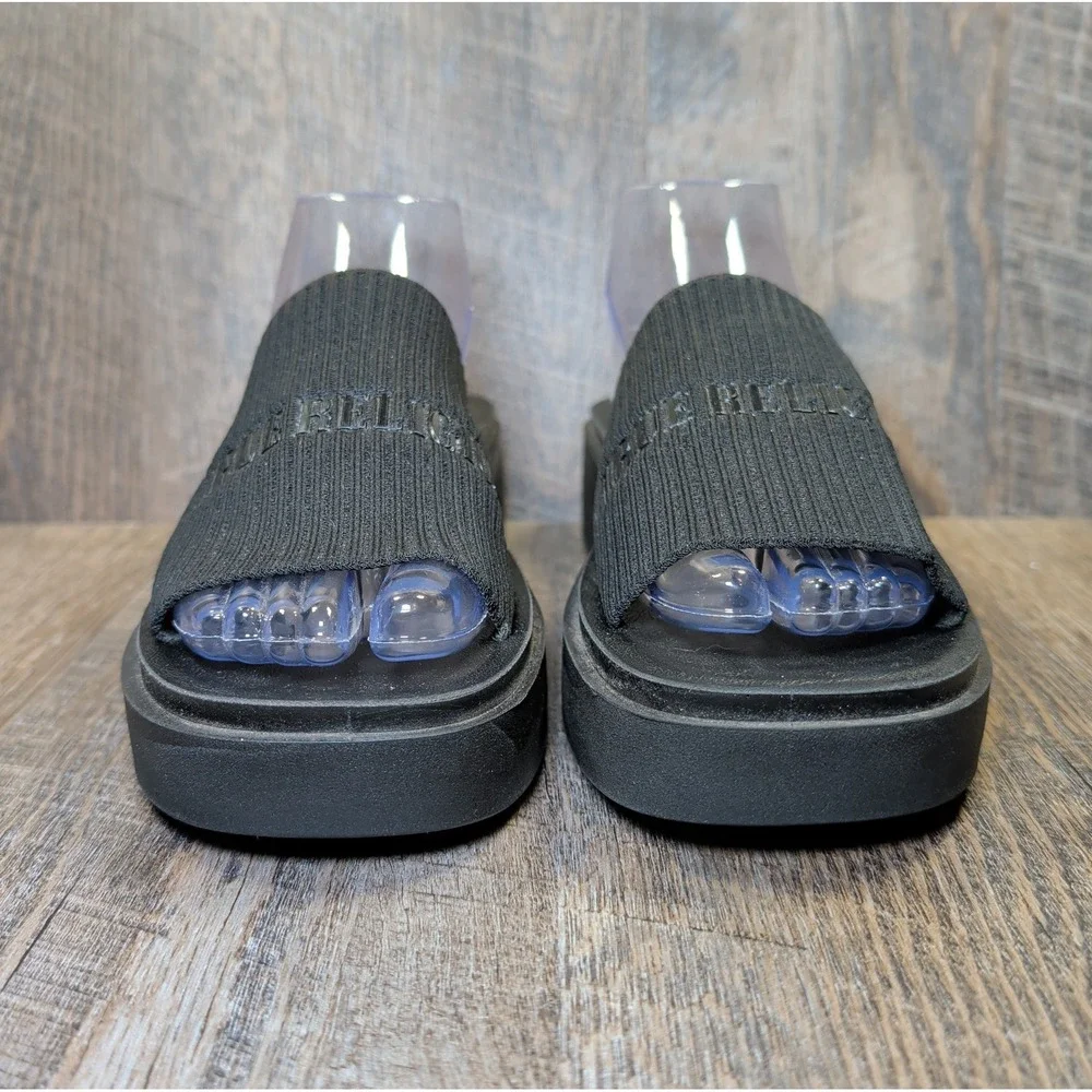 True Religion Jann Black Slip On Platform Open Toe Sandals Womens Size 8